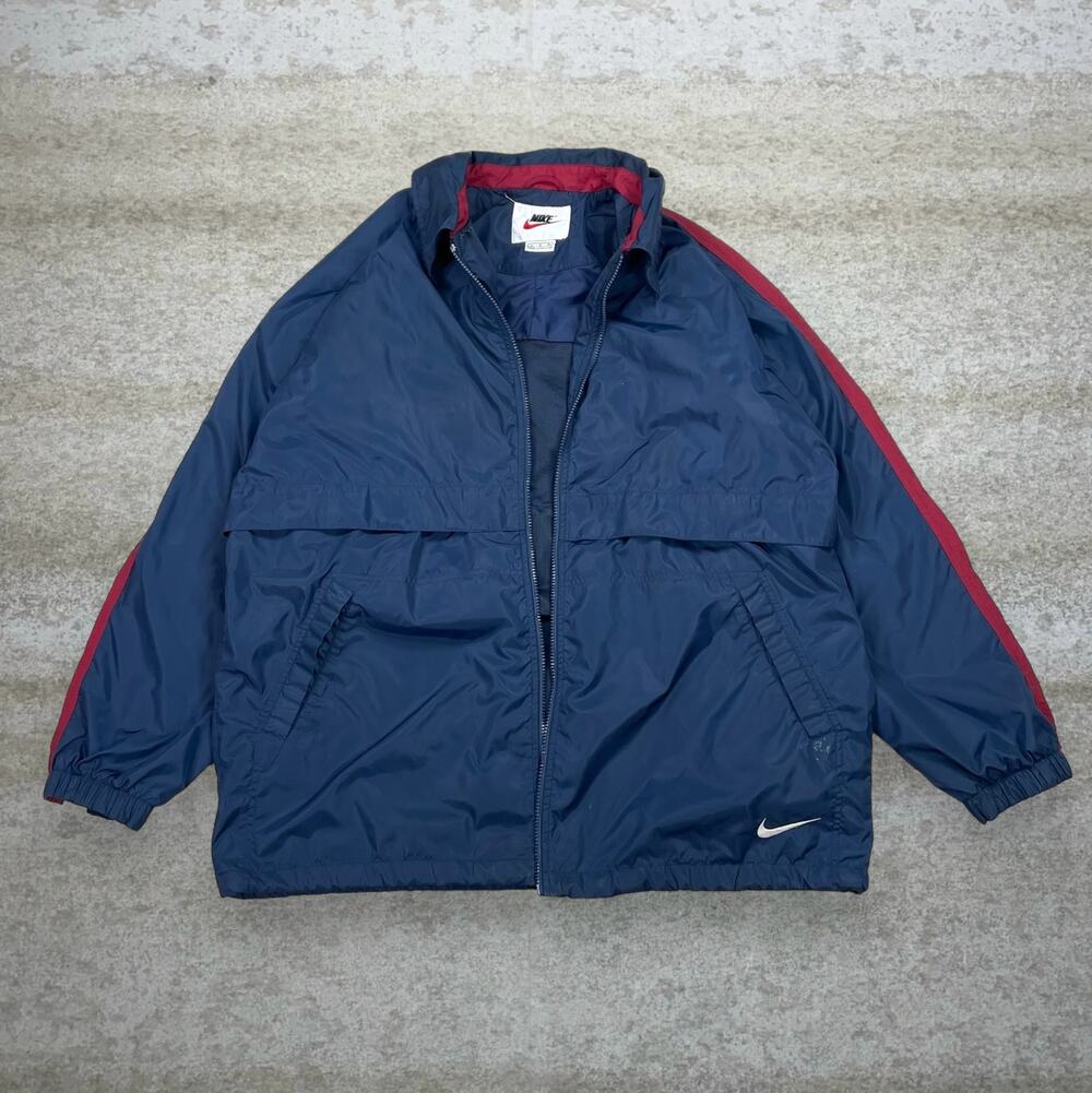 Vintage 90s Nike Windbreaker Jacket Mens L Navy Blue Red White Nylon
